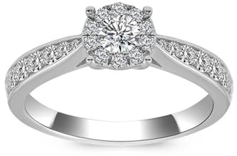 Wycian Ehering Mit Gravur, Diamant Ring Für Frauen 9 Karat Weißgold 9K Größe 47 (15.0) Moissanit Rundschliff Weiß Personalisiert Für Verlobung