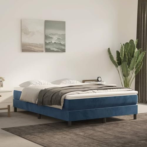Somanki Boxspringbett Dunkelblau 140x200 cm Samt, Bett, Bettgestell, Jugendbett, Schlafzimmer Bett, Bed Frame 3120776
