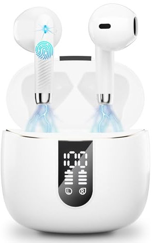 Wireless Earbuds, Bluetooth Headphones 5.4 with ENC Noise Cancelling Mics, 40H Bluetooth Ear buds Stereo Bass with Dual LED Display Charging Case, IP7 Waterproof Wireless Earphones for Android, iOS