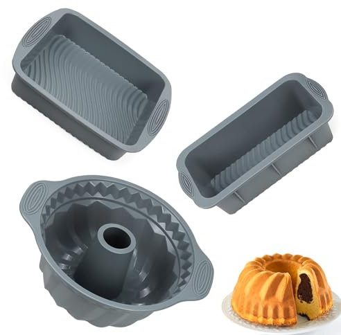 KXVXXV Silikon Backformen Set, 3 Stück Brotbackform Silikon Kuchenform, Gugelhupfform Silikon Kastenform Kuchen Gugelhupf Backform, Silikonformen Backen Set BPA-freie