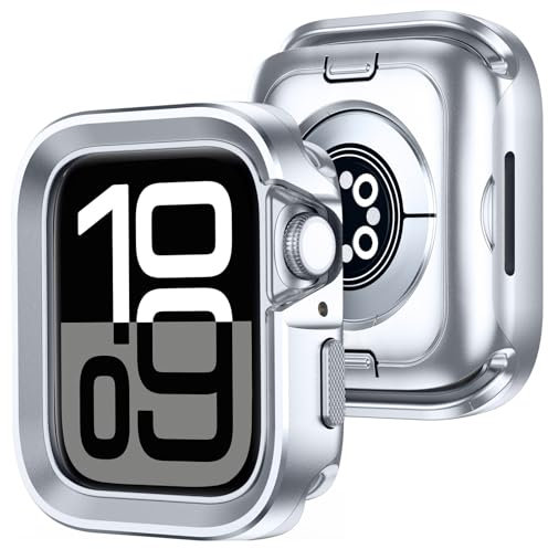 Amizee 2 in 1 Metallo Cover Compatibile con Apple Watch Serie 10 42mm, Copertura Completa Metallo Custodia Anti-Graffio per iWatch Serie 10 42mm, Argento