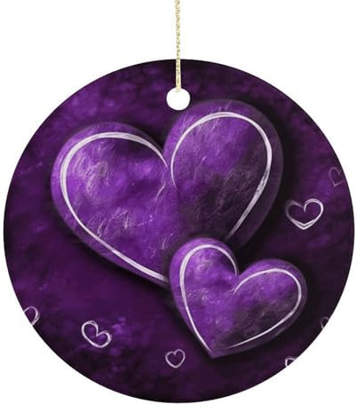 Violette Herzen, Weihnachtsdekoration, rund, Porzellan-Dekorationen, Weihnachtsbaum, hängende Ornamente, Keramik, Weihnachtsdekoration, Festival-Freundschaftsgeschenke für Familie, Andenken