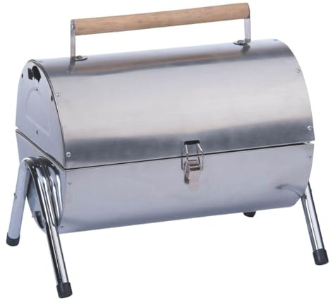 alpina Barbacoa Carbon - Barbacoa Portatil con Patas Plegables - Barbecue Camping con Ventilacion y Clip de Cierre - 38 x 30 x 19 cm - Acero Inoxidable