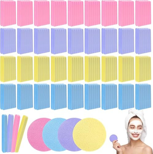 480 Pieces Compressed Facial Sponge Round Face Sponge for Estheticians Cleaning Sponges,Face Wash Sponges Disposable Sponges for Women Spa Exfoliating Removal Cleansing,4 Colors