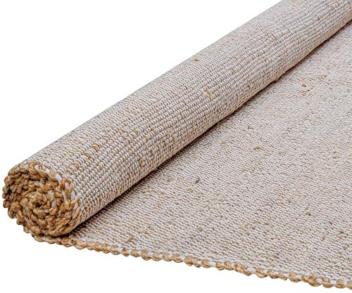 Savi Home Jute-Teppich aus Baumwolle, handgewebt, Naturfasern, rustikaler Landhaus-Stil, Vintage-Teppich für Schlafzimmer, Esszimmer, Flur, Büro