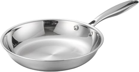 Birtern Padella in acciaio inox da 22 cm in acciaio inox, padella per cottura a induzione, padelle per friggere e friggere pentole in acciaio inox compatibile per cucina a induzione uso elettrico