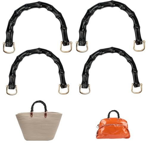 4 Stück Henkel für Taschen Kunstharz Nachahmung Bambus, Zwei Größen Taschengriffe für Häkeltaschen, U-förmiger Ersatz Taschenhenkel für Häkeltaschen, Handtaschengriffe für DIY Taschenzubehör