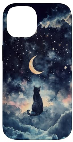 Schwarze Katze Celstial Crescent Moon Witchy Vintage Hülle für iPhone 14