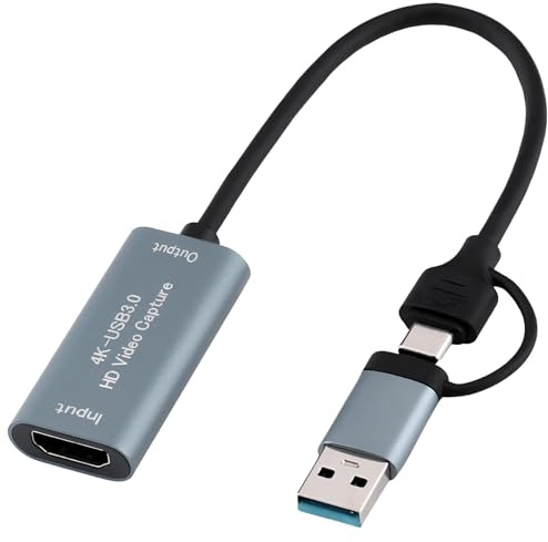 4K-Videoaufnahmekarte, HDMI auf USB 3.0, TypeC und USBA auf HDMI, Capture Card, Streaming-Gerät, 4K @ 30Hz, 1080p @ 60fps, Spielaufzeichnung, 4K Passthrough Loop-Out, kompatibel mit Quest Switch, iPad