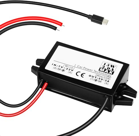 QIQIAZI DC 12V auf 5V 3A Spannungswandler, DC-DC Abwärtswandler USB-C Wasserdichtes Step-Down-Netzteil Modul, Buck Converter Netzteil Konverter Kompatibel mit Raspberry Pi 4, Cellphone,Auto