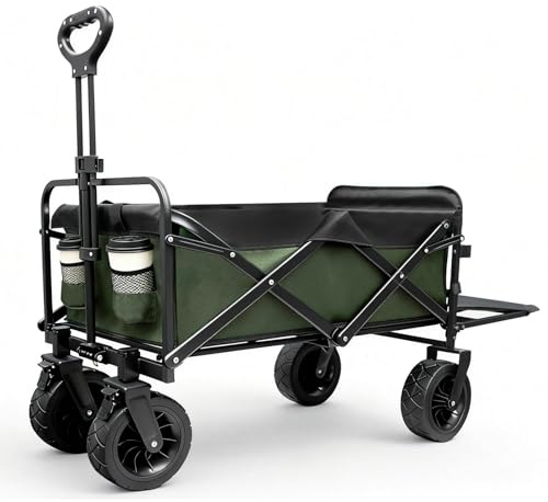 Sanycasa Bollerwagen faltbar 250L 200KG Tragkraft Gelände Strand geeingenet Bollerwagen mit Bremsen robuster Verstellbarer Griff mit Transporttasche, Extra Länge mit klappbarem Heckfenster, Grün