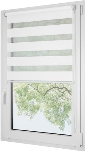 RENA Rollos Für Fenster Ohne Bohren - Tag und Nacht - Doppelrollo mit Haken - Einsatzbereit - Fensterrollo - Weiße Kette Verstellbar - 145 x 130 cm Weiß