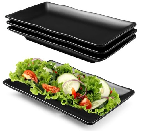 FARYODI Platos rectangulares para servir, 4 unidades, 20,7 x 12,8 x 2,7 cm, melamina, platos de postre, platos de aperitivos para ensalada de sushi, pasteles antipasti