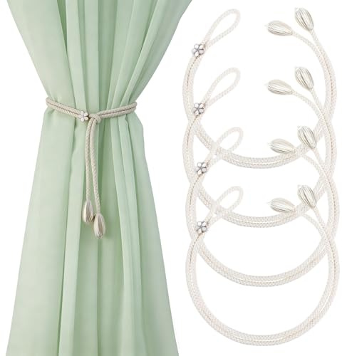 XIAOGUA 4-Teilig Gardinenhalter Raffhalter für Vorhänge Verstellbar Raffhalter für Gardinen Boho-Stil Curtain Tiebacks Kein Bohren Erforderlich für Café Büro Wohnzimmer Schlafzimmer Kinderzimmer Küche