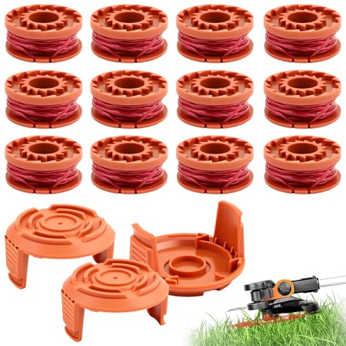 15 Stück Set Ersatz Rasentrimmer Spule, Langlebige Ersatzspule für alle 20V Worx Rasentrimmer, 12 Stück 1.65mm Durchmesser und 3m LäNge Fadenspule 3 Kappendeckel