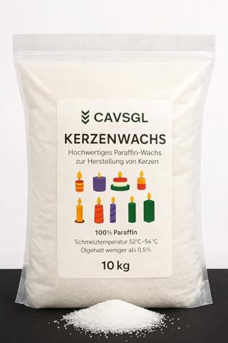 Kerzenwachs Granulat - Weiß - in Pulverform zur Herstellung von Kerzen - Paraffin Wachsgranulat Hochrein - Made in Germany - CAVSGL (10 Kg, 1, stück)