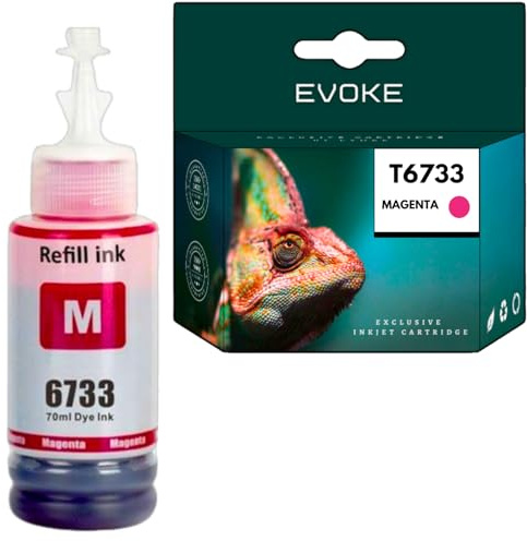 EVOKE T6733 Tinte kompatibel zu Epson L1800 L805 L850 L800 L810 Rot (Magenta) 6500 Seiten 70 ml
