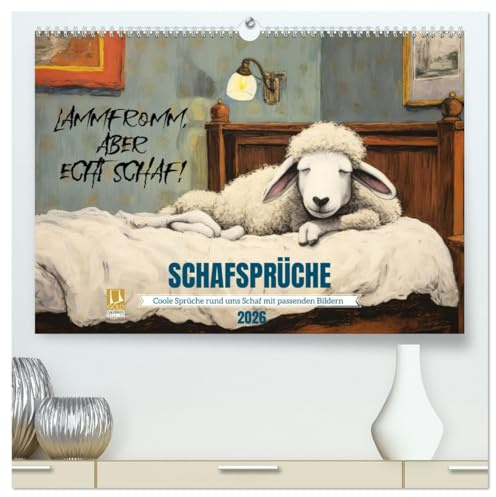 Schafsprüche (hochwertiger Premium Wandkalender 2026 DIN A2 quer), Kunstdruck in Hochglanz: Coole Sprüche rund ums Schaf mit passenden Bildern (CALVENDO Spass)