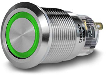 CHRISCK design LED Taster Klingelknopf 12 Volt 19mm Farbe grün Ringbeleuchtung Edelstahl Drücker für Klingel Unterputz Türklingel