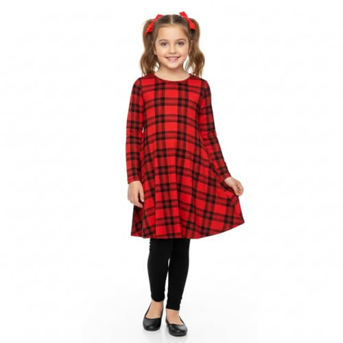A2Z 4 Kids Girls Swing Dress Tartan Check Long Sleeve Flared Comfortable Lightweight Trendy Casual Party Wear Dress Age 3-13 Years