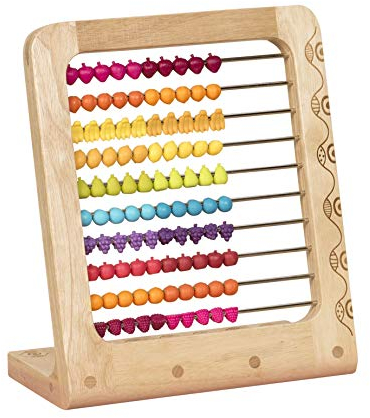 B. toys Rechenschieber aus Holz mit 100 Perlen – Lernspielzeug Abakus mit bunten Obstperlen – Rechenrahmen für Kinder, Grundschule, Zahlen lernen