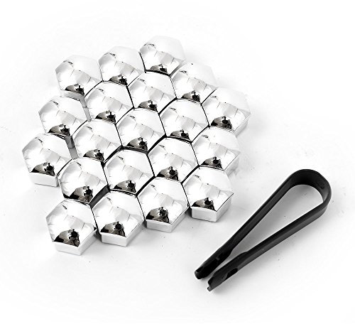DIYI 20 Pcs Car Wheel Bolt Nut Head Cap Covers 17mm Hexagonal Protectors (Chrome Silver)