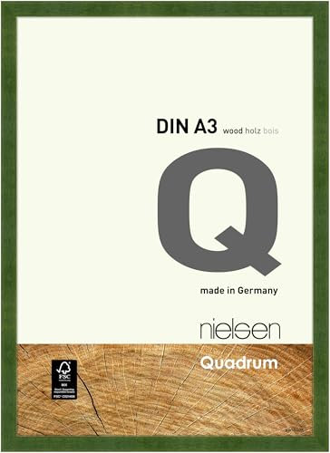 nielsen Bilderrahmen, 29,7 x 42 cm (A3), Holz, Grün, Posterrahmen zum Aufhängen im Hoch- & Querformat, Echtglas, Quadrum