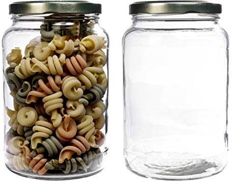 mikken Lot de 2 bocaux de conservation en verre de 1,7 l avec couvercle à visser (doré) avec étiquettes