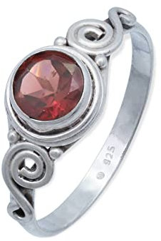 mantraroma Ring 925 Silber Granat roter Stein Edelstein echt Silber Damen Sterling Silber Geschenk (MRG-115-52-(54))