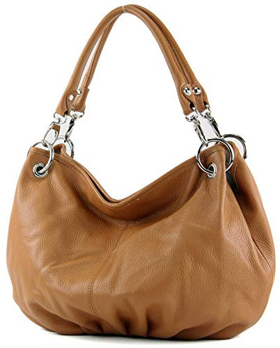modamoda de IT40 Damen Leder/Nappaleder Schultertasche Hobo Bag handmade in Italy, Farbe:Camel Leder