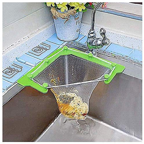 Sink Filter Strainer, Triangular Hanging Drain Net Bag with Bracket, Kitchen Leftovers Filter Basket Fine Mesh Bags, Kitchen Corner Sink Garbage Food Residue Storage Rack Holder