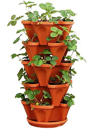 ZKHD Tenez-Stacking Planters Pots Plantation Fraises,5 Niveau Gardening Tour,Quatre Pétales Plastique avec Plateau Ertical Jardinage Intérieur/extérieur Stacking Jardin Pots