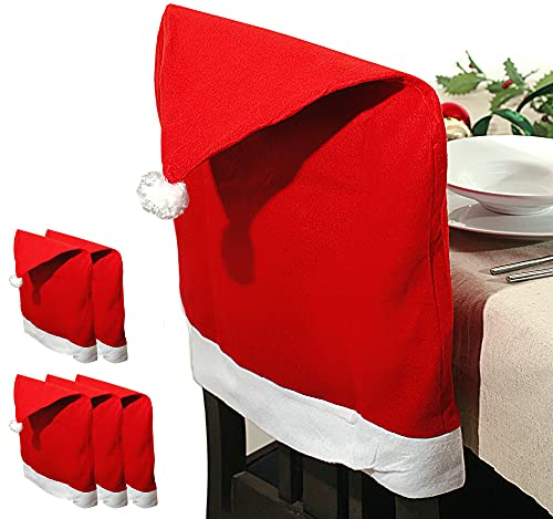 Cepewa Stuhlhusse Nikolausmütze 6er Set | Filz Stuhlüberzug 50x60cm | Weihnachtsmannmütze Husse (1 x 6er Set Stuhlhusse)