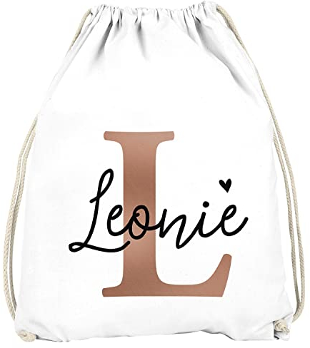 SpecialMe® Kinder Turnbeutel mit Name Buchstabe Monogramm Initiale personalisierte Geschenke Mädchen Jungen Weiss-kupferfarben Unisize