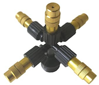 Gewächshaus-Micro-Tropfbewässerung 1 Stück 5 Köpfe Mikrobewässerungssysteme Nebel Kühldüse Garten Gewächshaus Einstellbar und Abschalten Sprühdüse (Color : Brass and Black)