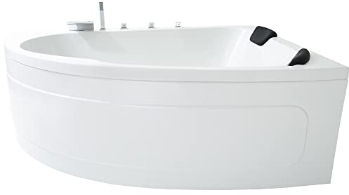 Basera® Eck-Badewanne Guam 180 x 130 cm für 2 Personen mit Wasserfall, LED-Ambiente und Kopfstützen