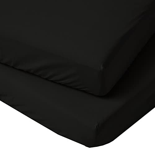 „POSH WAVE Spannbettlaken für 2 Etagenbetten, Fadenzahl 180, 25 cm tief, mit Gummizug an den Ecken, Spannbettlaken aus hochwertiger Baumwolle für Etagenbetten (2-teilig, schwarz), PW-152-BLACK
