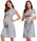 Irdcomps Chemise de Nuit Maternité Femme Coton Robe Patineuse Maternité d'allaitement Robes Vêtements Grossesse Allaitement Pyjama à Manches Courtes Gris XL