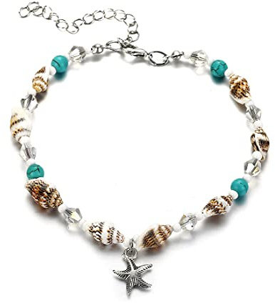 LEEQBCR 1pcs Seashell Cheville Étoile De Mer Turquoise Cheville Bracelet Argent Pied Chaîne Bijoux pour Femmes Et Filles