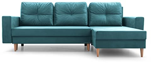 MOEBLO Ecksofa Carl – Ottomane Links und rechts montierbar, Couch für Wohnzimmer, Schlafsofa Sofagarnitur Sofa Eckcouch L-Form Wohnlandschaft, mit Bettkasten und Schlaffunktion (Blau)
