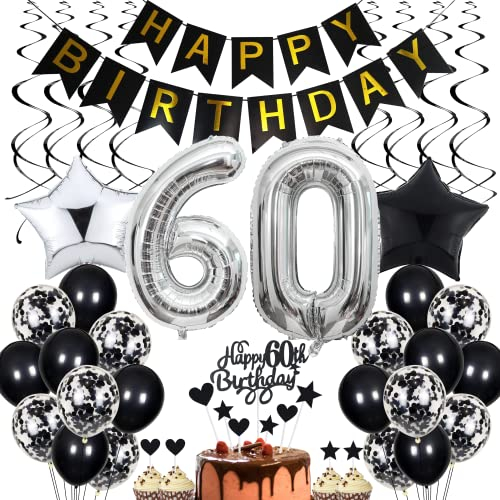 60. Geburtstag Dekoration,Schwarz Tortendeko Geburtstag 60 Jahre Männer,Black and White Party Deko,60 Geburtstag Frauen Männer,Tortendeko 60. Geburtstag Männer Frauen,Geburtstagsdeko 60 Jahre Frauen