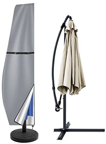 Teynewer Parasol Cover Waterproof, Cantilever Parasol Protective Covers with Telescopic Pole and Zipper Fit for 2 to 4 m Large Umbrella Patio Parasol Weatherproof UV-Anti Windproof, Grey