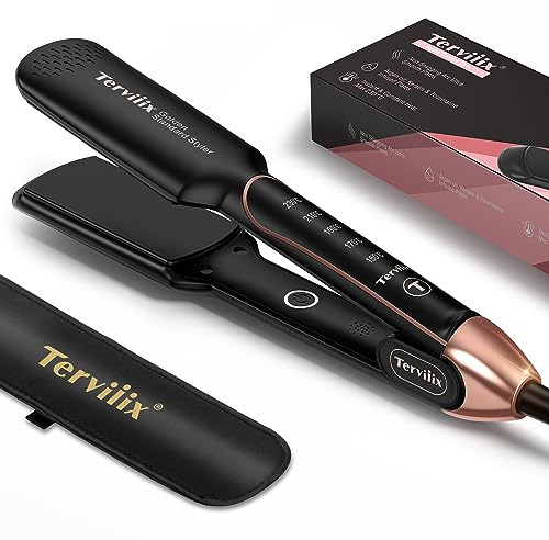 Terviiix Hair Straighteners 45MM, AKT Ceramic Professionl Flat Iron, ARC Non-Snagging Floating Coated Design, Adjustable Temperature, 15s Ultra Fast Heating, Dual Voltage, Auto Shut Off, (UK Plug)