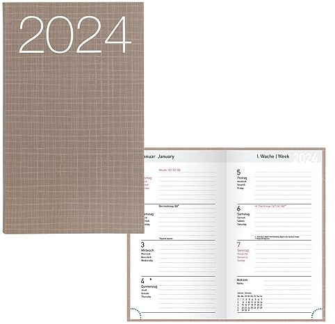 Idena 11031 - Taschenkalender 2024, Ladytimer Graphic braun, 87 x 153 mm, 128 Seiten, Wochenplaner mit flexiblem Cover