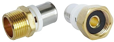 SOMATHERM FOR YOU - 5608-20-20 - Raccord droit Mâle à sertir pour tube Multicouche & /5703-20-20 - Raccord droit à sertir pour tube Multicouche Ø20 - écrou tournant Femelle 20/27 (3/4'')