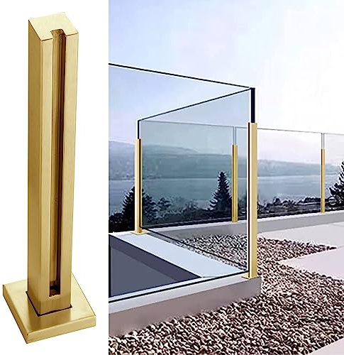 Ringhiera in Vetro Parapetto in Vetro per Balcone e Patio, Kit di Morsetti per Ringhiere in Vetro per Ponti D'oro, Interno Esterno Acciaio Inox Recinzione Guardrail ( Color : Gold - End Post , Size :