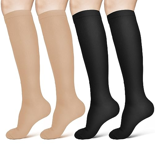 ACWOO Chaussettes de Compression, 2 Paires 15-20 mmHg Bas de Contention pour Femmes et Hommes, Chaussettes de Compression, entorse de la cheville