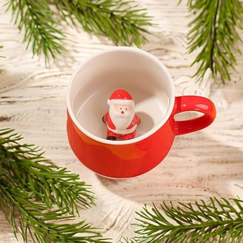 DIKARIYA Taza de Café Navidad 3D, 350 ml con Forma de Papá Noel, Cerámica, Lindo Regalo Original para Mujer, Cumpleaños, Amigos y Niñas