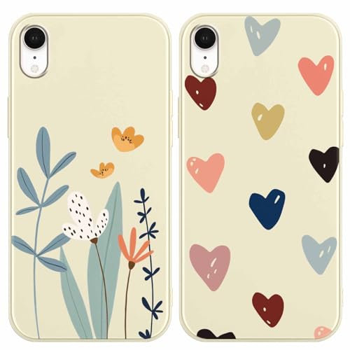 Yoedge 2 Pack Cute Beige Flower Print Suitable for iPhone XR 6.1 Inch Phone Case, Love Aesthetic Pattern Shell Soft Silicone Shock-Absorbing Cover, Suitable for Women and Girls
