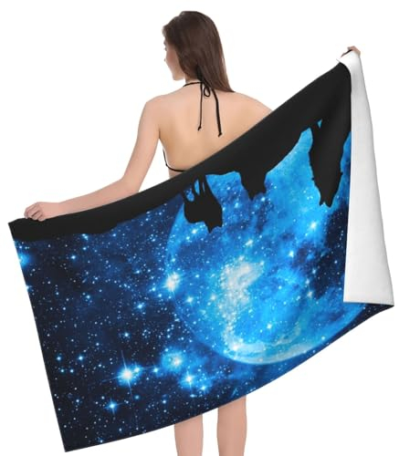 LAMAME Wolfs bedrucktes Strandtuch für Erwachsene, leichtes Strandtuch, tragbares Mikrofaser-Badetuch